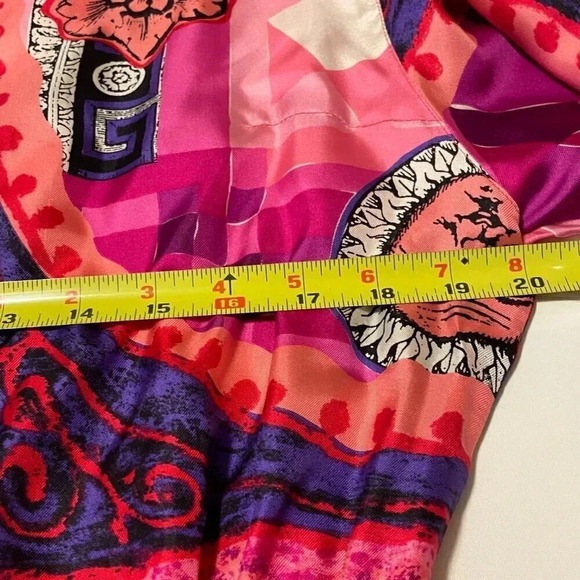 Louis Feraud 80s Vintage Pink 100% Silk Belted Sun Statue Print Dress 10 - Picture 9 of 12